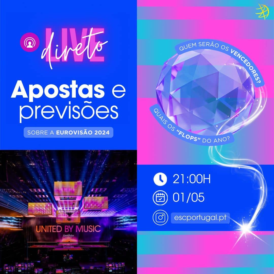 ESC_Portugal's tweet image. O (já) tradicional LIVE de apostas e previsões do ESCPORTUGAL tem lugar hoje, 1 de maio, a partir das 21h00 no Instagram.

E temos surpresas reservadas para a transmissão de amanhã 🎁

Contamos contigo!

#Eurovision2024 #ESCPortugal #Eurovisão