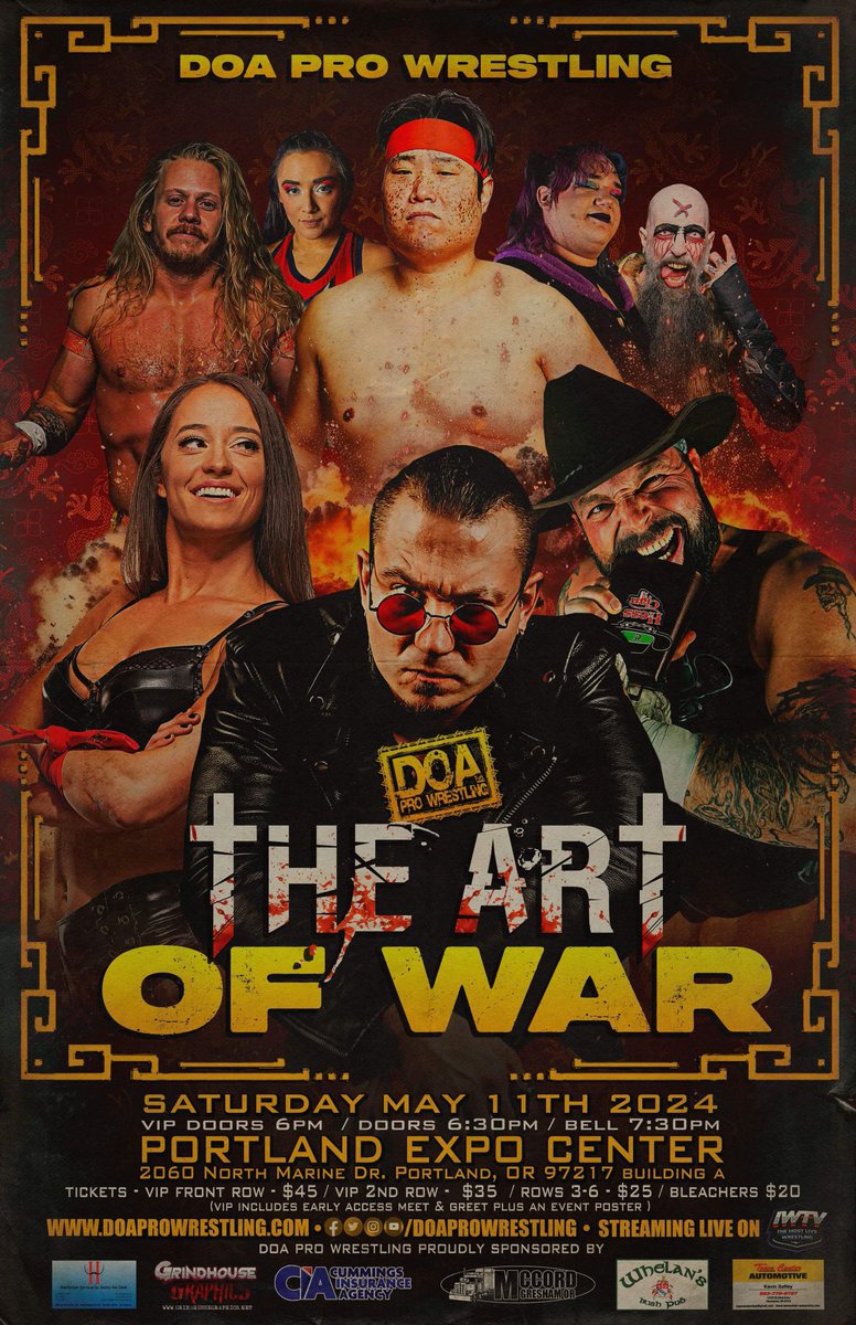 We’re down to only 15 VIP tickets and general admission is going FAST! Get your tickets NOW before you miss out on DOA’s return to the Portland Expo Center on Saturday, May 11th with ☢️THE ART OF WAR☢️ 🎟️ doaprowrestling.com/tickets.html