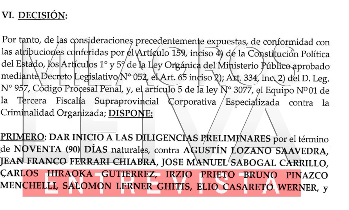 #Exclusivo. Inician diligencias preliminares a Agustín Lozano, Jean Ferrari, José Sabogal, Salomón Lerner, Elio Casareto y otros por ser parte de una presunta organización criminal. Más detalles a las 7:55 pm en MLE. @milagrosleivag