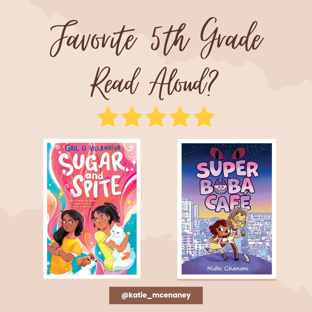 What should we read for our last read aloud in #5thgrade? This year we loved SUGAR & SPITE @gaildvillanueva & SUPER BOBA CAFE @nidhiart . ♥️ Bonus points for no parent/sibling death, as we've had enough loss in real life this year. 😓