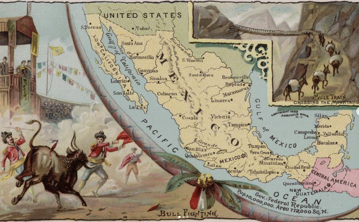 #México 🇲🇽  en un atlas de 1890

Luce muy bonito pero tiene sus detalles.

Además del muy impreciso trazo de las costas, la ubicación de varias ciudades parece que las hiciera el ilustrador de mapas de VivaAerobús 🤣🤣

Vamos viendo ⬇️