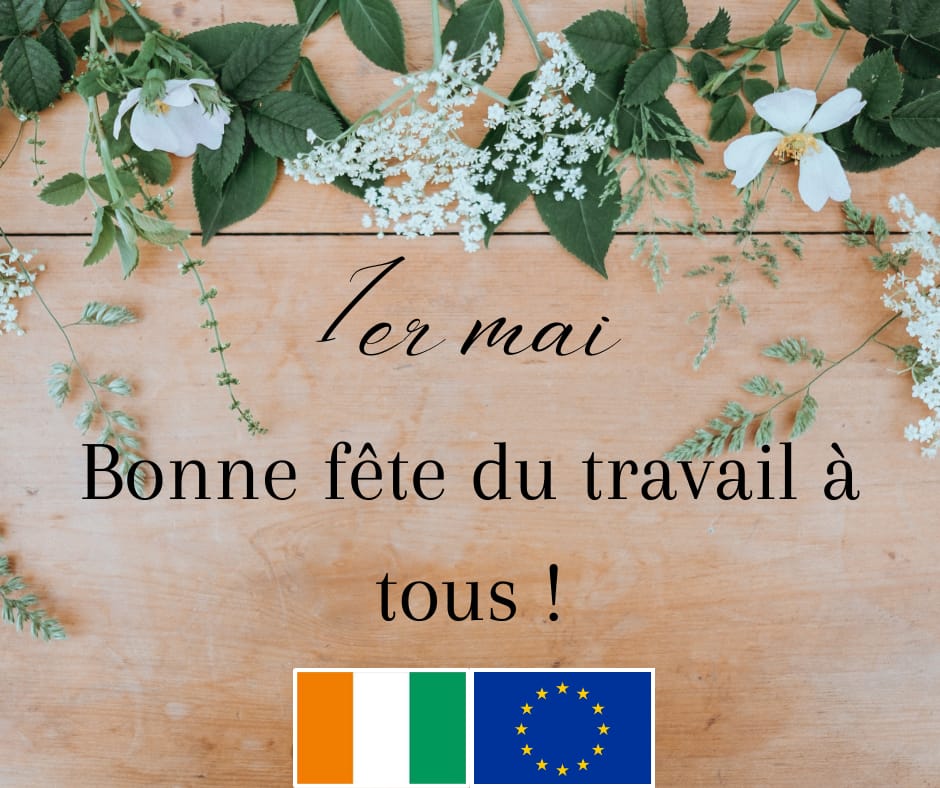 La Délégation de l'Union européenne en Côte d’Ivoire souhaite à tous et à toutes une bonne fête du travail. #1ermai2024 #FeteDuTravail