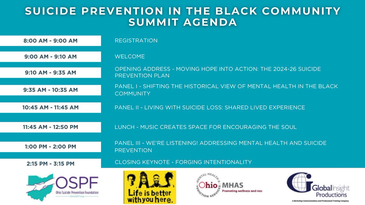 We are excited to share the agenda for the Annual Suicide Prevention in the Black Community Summit! Join us on June 20th as we discuss approaches to support mental health and well-being in the Black community. View the agenda and purchase tickets here: bit.ly/3U3Ps3M