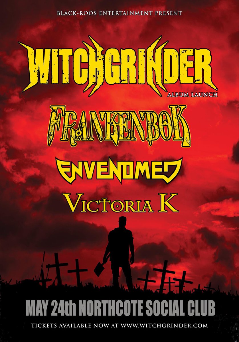 It doesn’t get any bigger than this!!! @Frankenbok, @Envenomed & Victoria K just joined the Melbourne Album launch 🤯🤯🤯 Tickets are selling fast. tickets.northcotesocialclub.com/outlet/event/9… #witchgrinder #nothingstaysburiedtour #frankenbok #envenomed #victoriak #albumlaunch