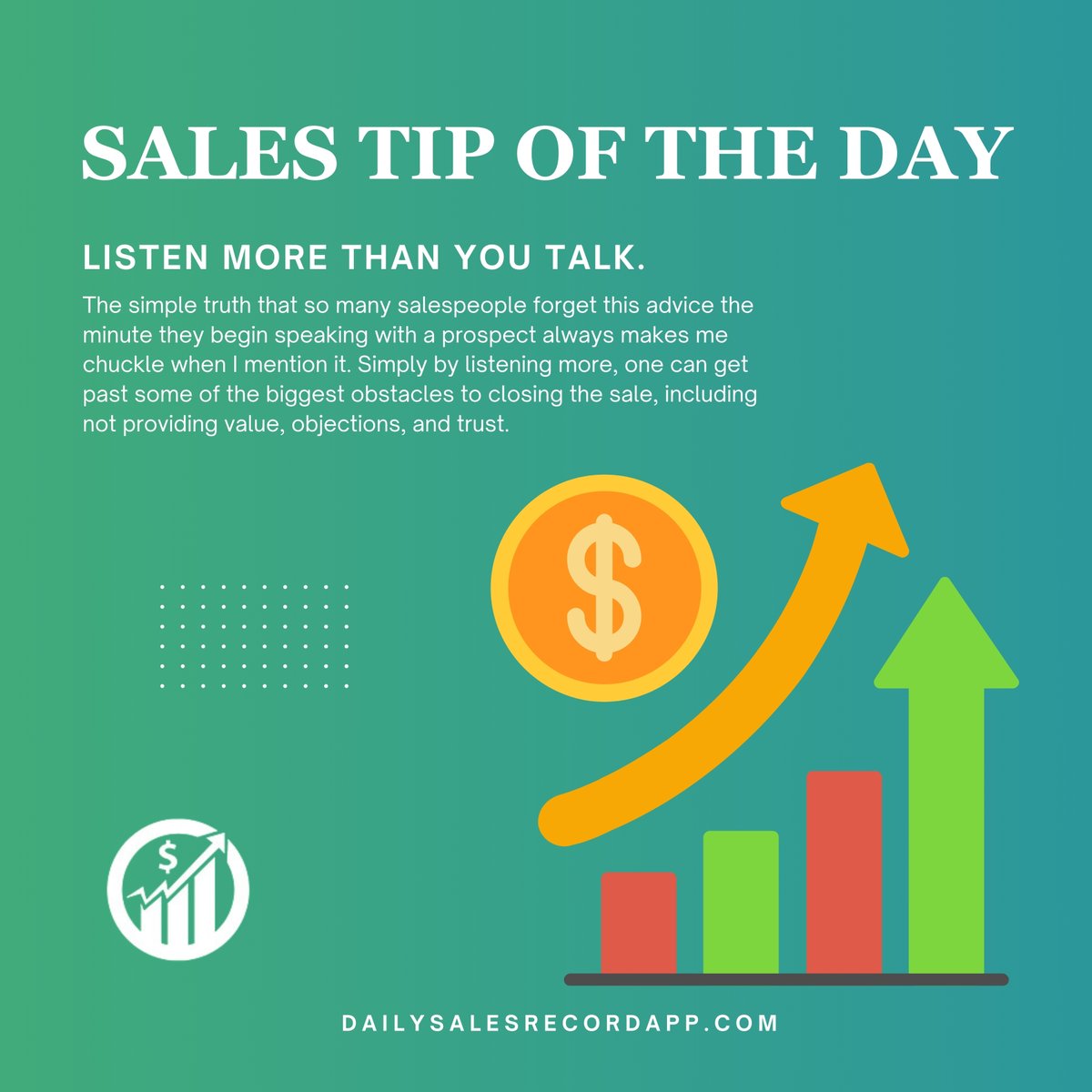 DSalesApp's tweet image. Sales tip of the day.

Listen more than you tal

#salestips
#listenmore
#talkless
#communication
#effectivecommunication
#salesstrategy
#salesadvice
#salestraining
#customerengagement
#relationshipbuilding
#salesgrowth
#businesstips
#successmindset
#professionaldevelopment