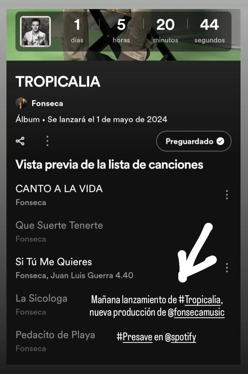 Mañana nuevo lanzamiento de @Fonseca dale presave en @Spotify  #Tropicalia