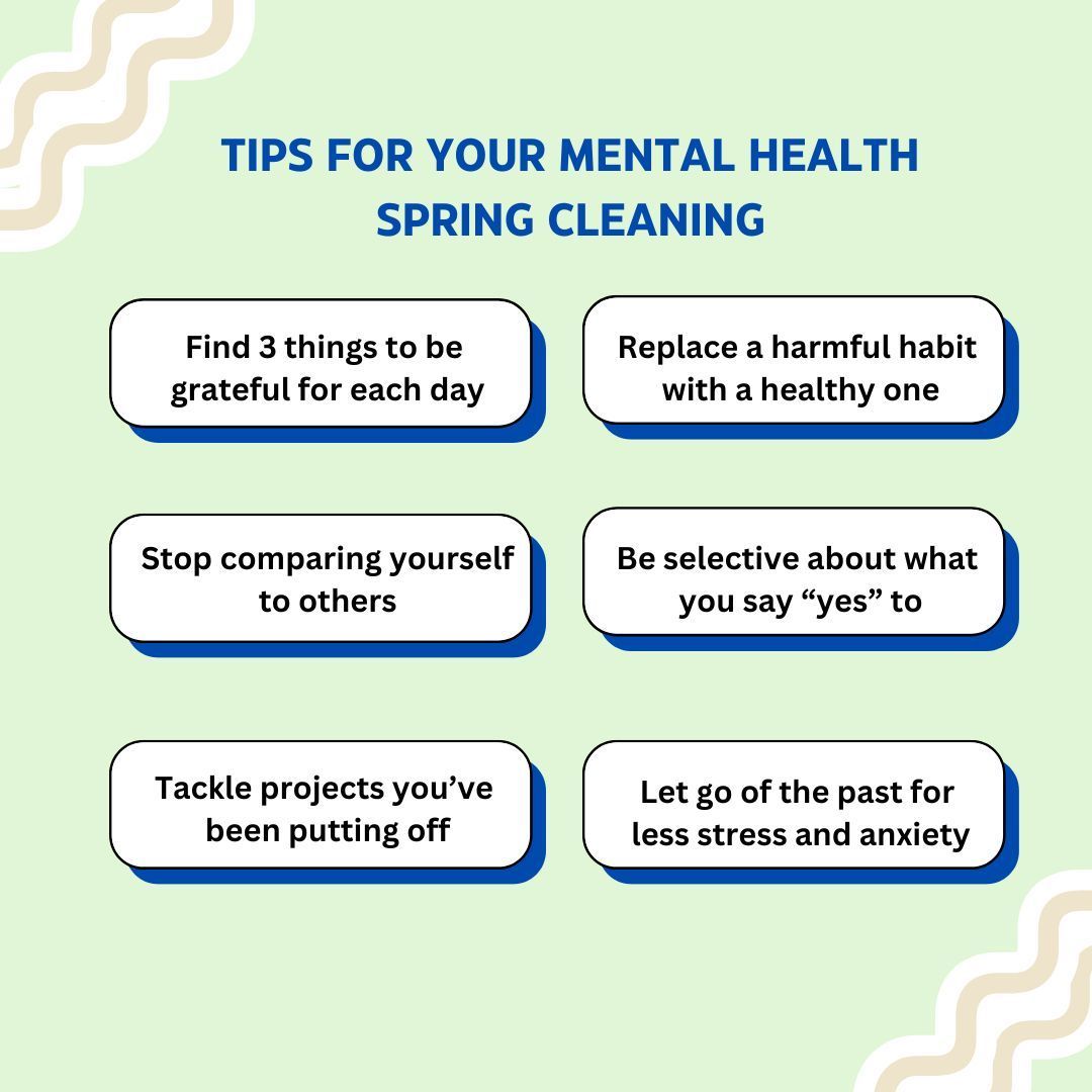 Spring signifies a time of renewal. Decluttering is not limited to our physical spaces; it can also positively impact our mental well-being. Discover ways to boost your overall health by engaging in some 'mental health spring cleaning.' #WellnessJourney #MentalFitness