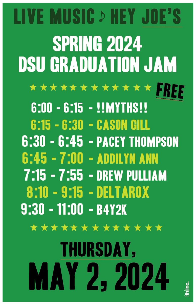 Come on out Thursday and catch some great music!
@visitms @tourclevelandms @VisitTheDelta @StudentLifeDSU @DeltaState @HeyJoesCleve