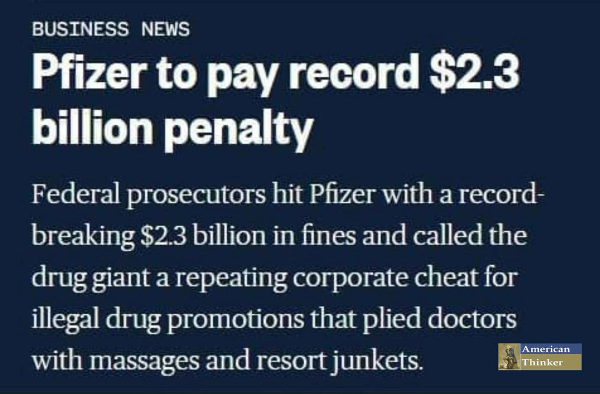 In 2009, Pfizer received the largest fine in US history — $2.3 billion for 'repeated corporate fraud' and 'bribing doctors and suppressing unfavorable test results.' Follow: @TheRabbitHole34