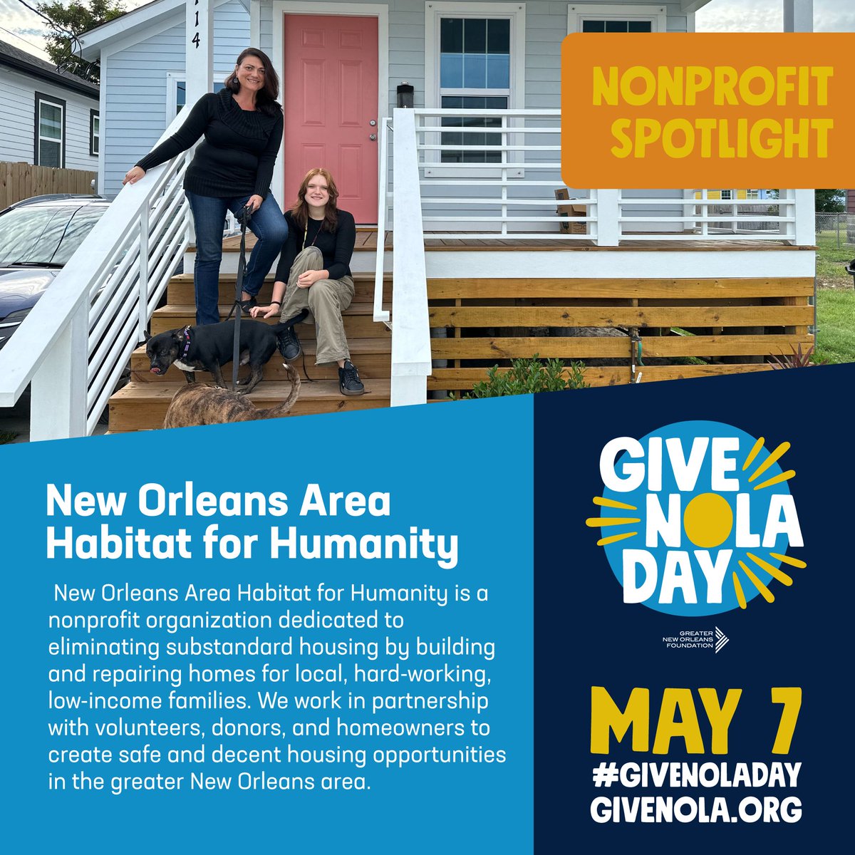 We’re highlighting #GiveNOLADay nonprofit, @habitatnola, which is dedicated to eliminating substandard housing by building & repairing homes for local, hard-working, low-income families. Visit bit.ly/3bQNhIP to donate New Orleans Area Habitat for Humanity today!