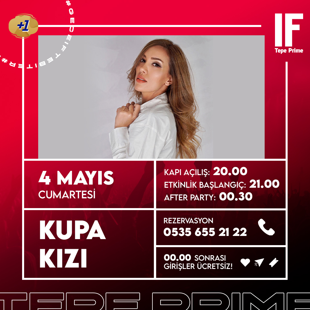 'KUPA KIZI' 4 Mayıs Cumartesi akşamı saat 21'de IF Tepe sahnesinde!
Biletler ifperformance.com/etkinlik/272/k…
Bistro rezervasyonlarınız için 05356552122 no'lu tlf'dan detaylı bilgi alabilirsiniz...
#IFPerformance #IFTepe #TepePrime #Ankara #Event #GeceIFteBiter #KupaKizi #kırmızıyakoş