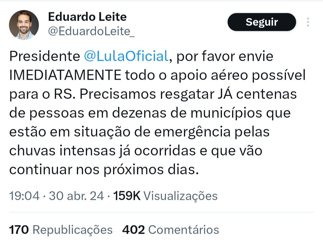 'Lula, me salve, eu sou um incompetente e não fiz nenhum trabalho para minimizar os impactos das chuvas nos últimos 6 anos'