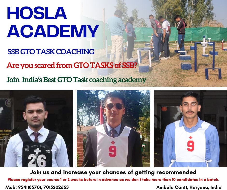 NDA CDS OTA IMA AFSB Best SSB Interview GTO tasks Coaching in Ambala, Haryana India. 

#ndacoaching #cdscoaching #ssbcoaching #ssbcoachinginharyana #ssbcoachinginambala #ssbcoachinginindia #ssbgtostructures #ssbgto #gtotest #gtotask #gtocoaching #coachingnear #ndaarmy #ndaair