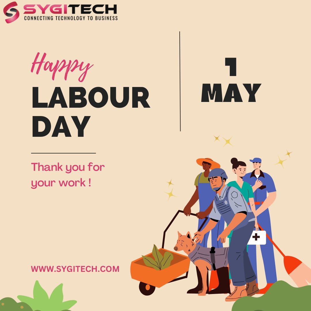 Happy Labor Day from Sygitech! Today, we honor the hard work and dedication of workers everywhere. Let's continue to strive for progress and prosperity together.' 
🎉
sygitech.com
.
#LabourDay2024 #happylaboursday #1stMay #Sygitech #WednesdayMotivation