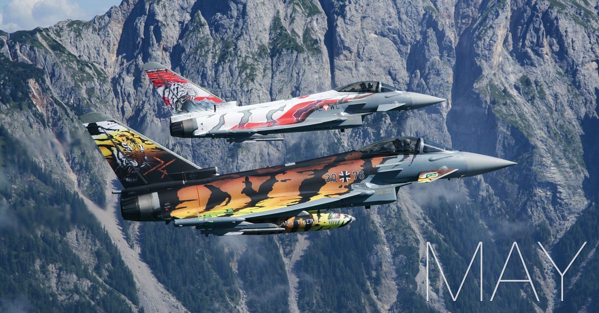 Happy 1st May! 📆 Witness the majestic 'Bavarian Tiger' from 74 Tactical Air Wing, Neuburg/Donau, and the powerful 'Austrian Tiger' from Zeltweg as they conquer the skies together over the Alps! 🏔️ Download a copy of this breathtaking image now 🔗 buff.ly/3JID1FS