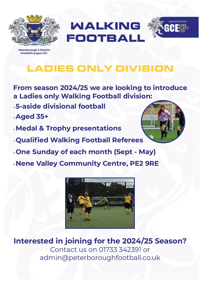🎉Coming new for the 2024/25 season!🎉 🚶‍♀️⚽We are looking to start a new ladies only walking football division!⚽ If you are interested and need any more information, please get in touch with us at 01733 342391 or email admin@peterboroughfootball.co.uk