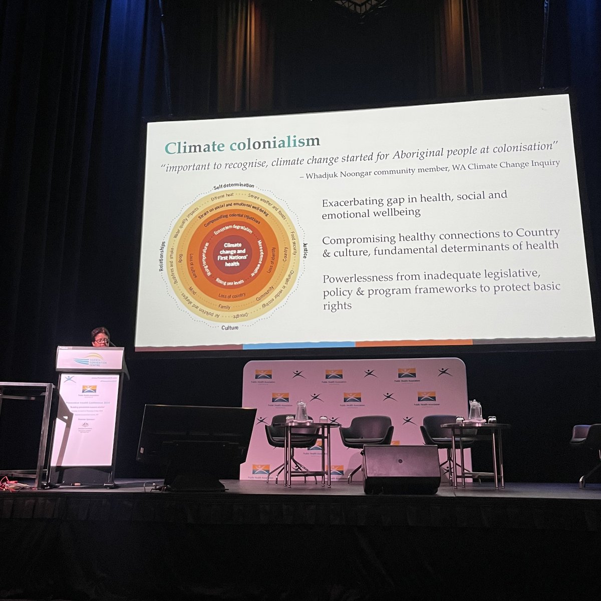 Indigenous nation rebuilding can help tackle #ClimateChange, and is an opportunity to improve human health and restore relationships between humans & Country. Listening to mob is an important first step, says Dr Veronica Matthews. 🖤💛❤️ #Prevention2024