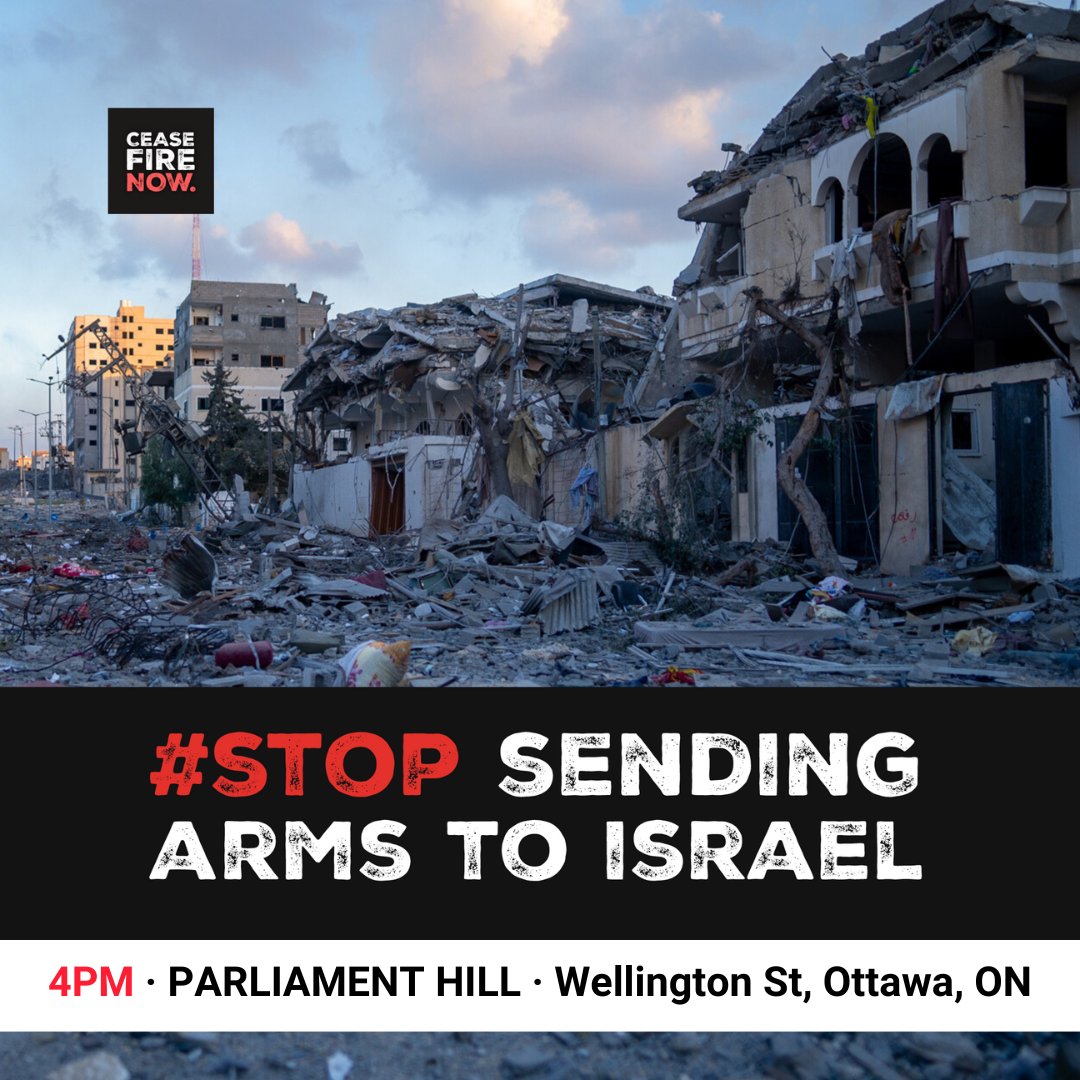 This Thursday in Ottawa, we'll join Canadian groups supporting the global day of action to end arms transfers to Israel. 📆: May 2, 2024: 4pm 📍: Parliament Hill, Wellington St, Ottawa, ON K1A 0A9 🔗: Details: facebook.com/amnestycanada #StopSendingArms #StopArmingIsrael