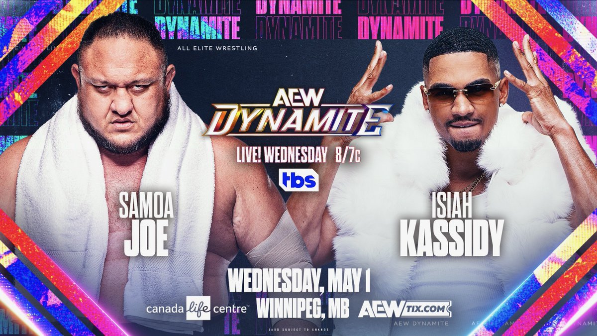 TONIGHT, 3-Hours of #AEW Dynamite + #AEWRampage starts at 8pm ET/7pm CT on TBS Samoa Joe returns to #AEWDynamite! The King of Television, former #AEW World Champion @SamoaJoe returns to the ring for his first match since #AEWDynasty & he'll face #PrivateParty's @ZayKassidy