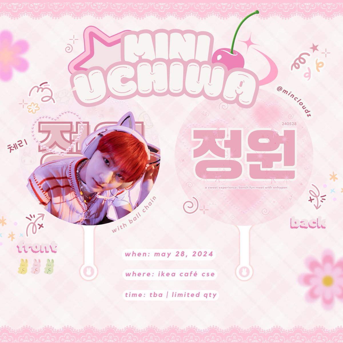 mincloudz's tweet photo. 🎀 free jungwon mini uchiwa ⭒
bench fan support by mincloudz

𐙚 mbf + like &amp; rt
𐙚 5cm | matte vinyl

✿ for trades: glitter vinyl

⭒ mention your mutuals and get a chance to win 1 jakah keyring

🍒 check reply for more details ౨ৎ

 #ASweetExperienceWithBENCH https://t.co/C2mW02RE7c