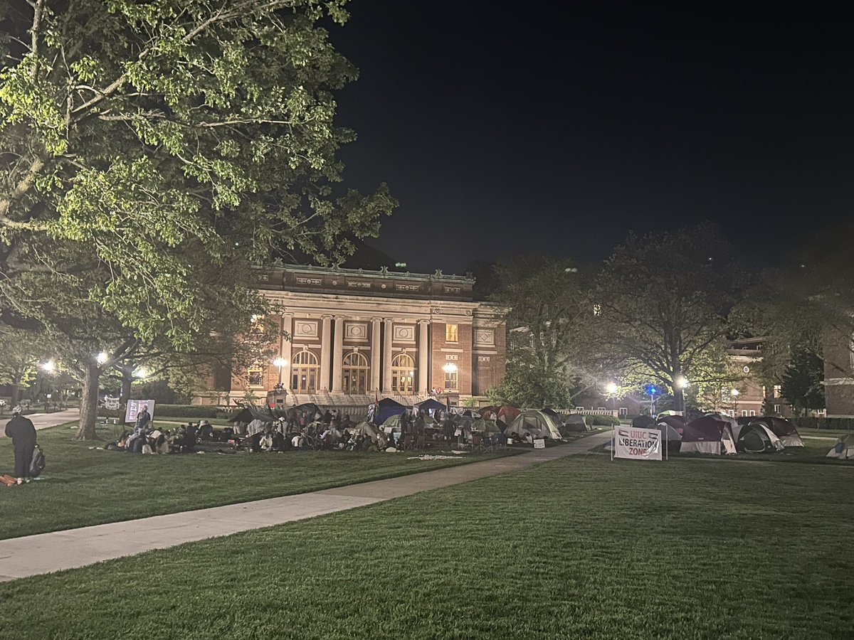 In April of 1986, UIUC students built a shantytown on the quad to demand divestment from apartheid in South Africa.

38 years later, in the same location, UIUC students built a encampment to demand divestment from companies supporting a genocide in Palestine.