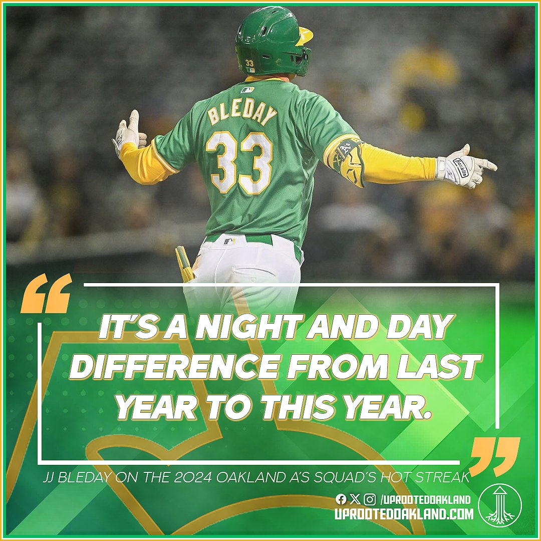 This Oakland A's team is DIFFERENT. 👀👀

The 2023 Oakland A's didn't get their 14th win until June 7 (14-50).

The 2024 Oakland A's just won their 14th game before the end of April (14-17).

They're 13-10 over their last 23. #Athletics