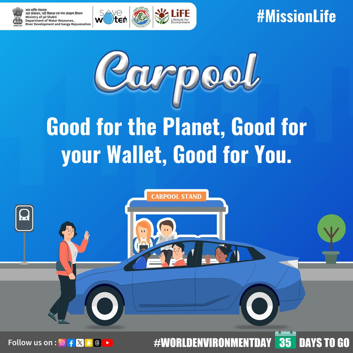 Sharing rides isn't just convenient—#Carpooling is a simple yet impactful way to reduce your carbon footprint. By carpooling, we're actively supporting #MissionLife's goal of sustainability, making every trip count towards a greener future. #Sustainability #ProPlanetPeople