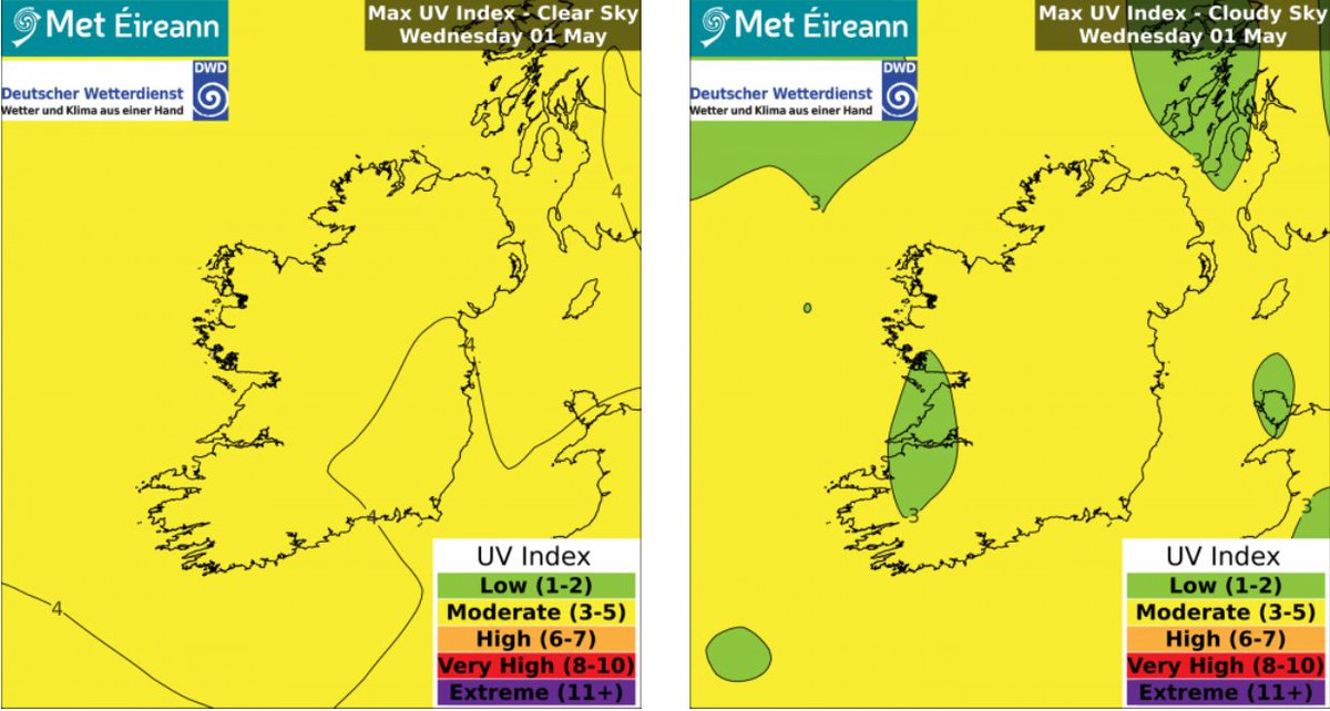 The #UV index will be moderate today Wednesday For #SunSmart tips, look here 👀⬇️ met.ie/uv-index