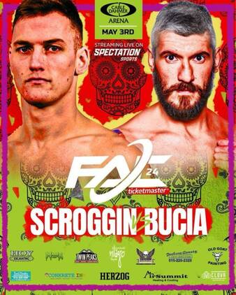 FAC 24 is Saturday 5/3/2024 headlined by Zach Scroggin vs Zak Bucia!! The co-main event is Gauge Young vs Josh Tully! We've got serious action on Spectation Sports! Check it out. Promo Code: DIEHARD for 20% off spectationsports.com @SpectationNet