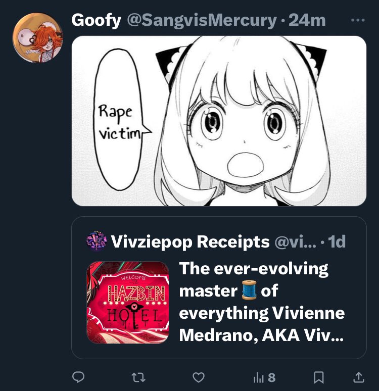 Vivziepop fans say shit like this and wonder why people treat them like a toxic hivemind