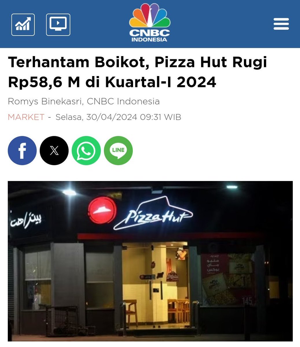 Dampak boikot Pizza Hut rugi 58M di Q1 2024, para karyawan yg mayoritas Muslim jujur terancam PHK tapi peluru Israel tidak habis2.

Pengangguran yg tereak2 boikot pada nyantai dirumah, tidak mikirin nasib para karyawan ini.