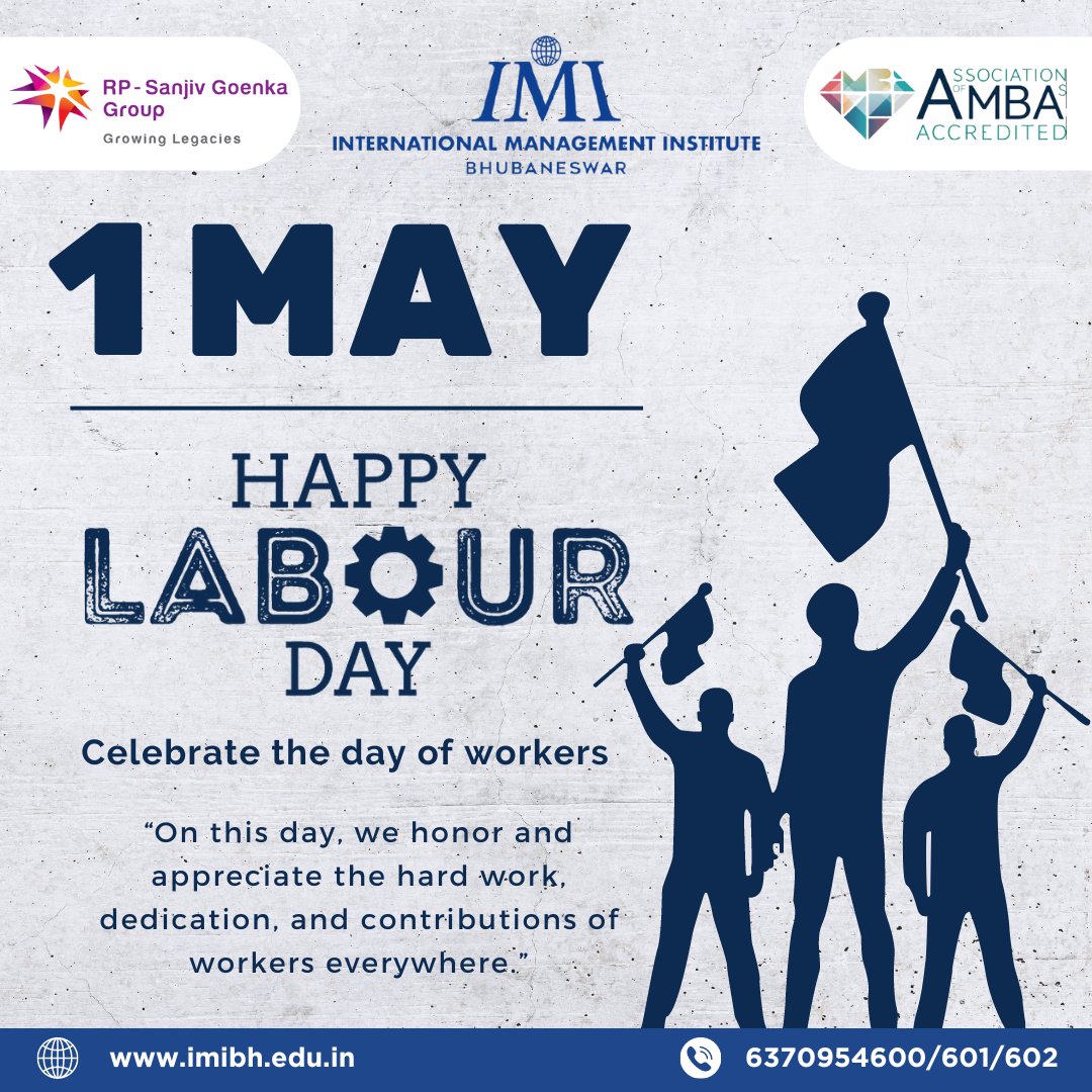 Happy Labour Day from IMI Bhubaneswar! Today, we salute the amazing individuals who bring life to our campus and beyond. From the ones who keep our wheels turning to the ones who fuel our dreams, your hard work doesn't go unnoticed.
 #IMIBhubaneswar  #HardWork #Dedication