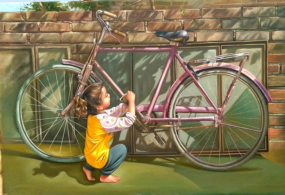 A masterpiece capturing innocence, beauty, and vigor as a diligent child fixes her bicycle, inspired by realism and cherished childhood reminiscences.
#Art #Artist #Colors #CanvasPainting #PaintingForSale #HandPainting #ContemporaryArt #AbstractArts #ModernPainting #AcrylicArt