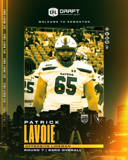 Congratulations to Patrick Lavoie OL. Selected by the #Edmonton #Elks in the 7th Round, 63rd overall. #EE #GreenAndGold #AntlerUp #Alberta #YEG #ElksCharge #OurTeamOurCity #GoElks #CFL @patricklavoie65