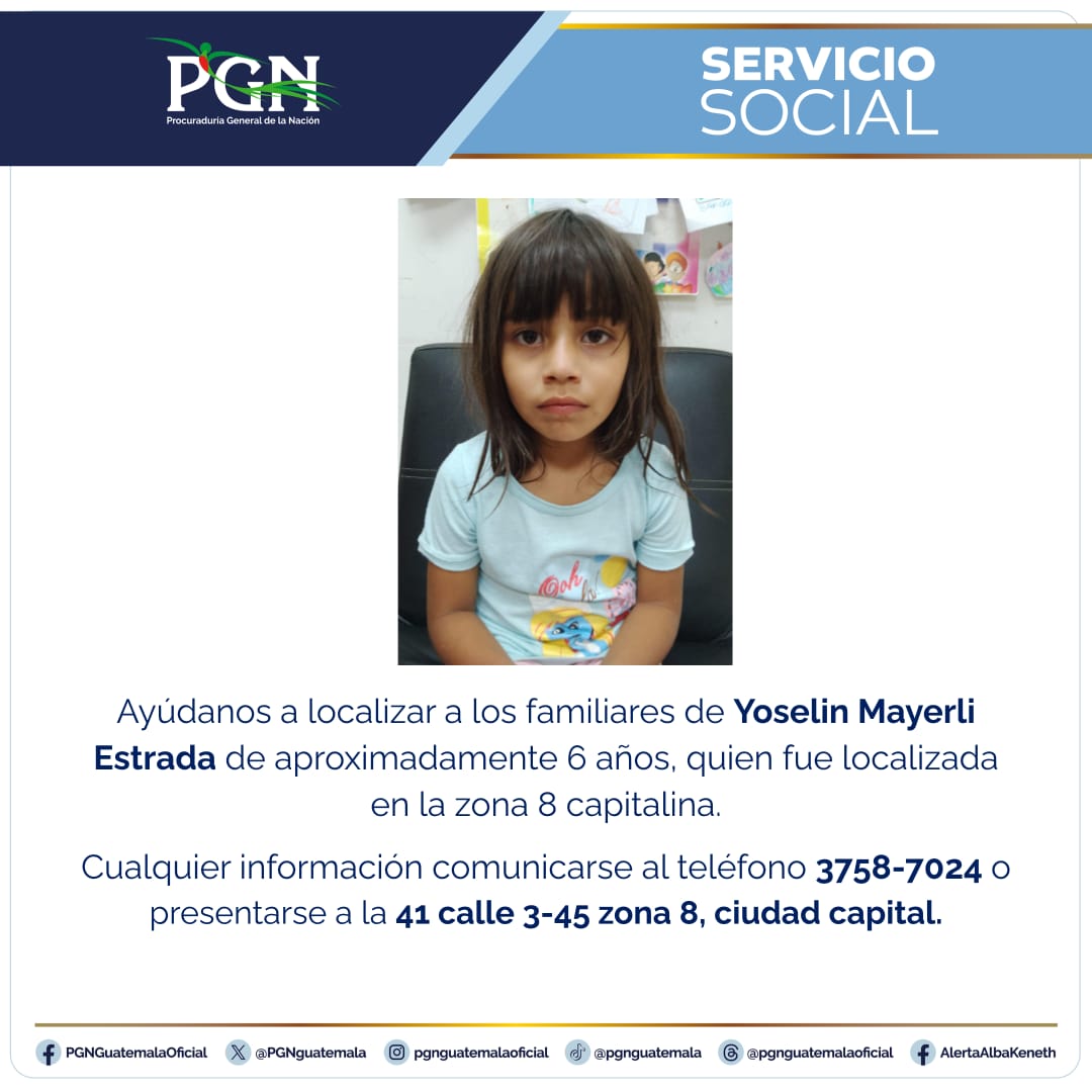 Tu ayuda es importante, comparte la imagen para encontrar un familiar. #ServicioSocial #PGN