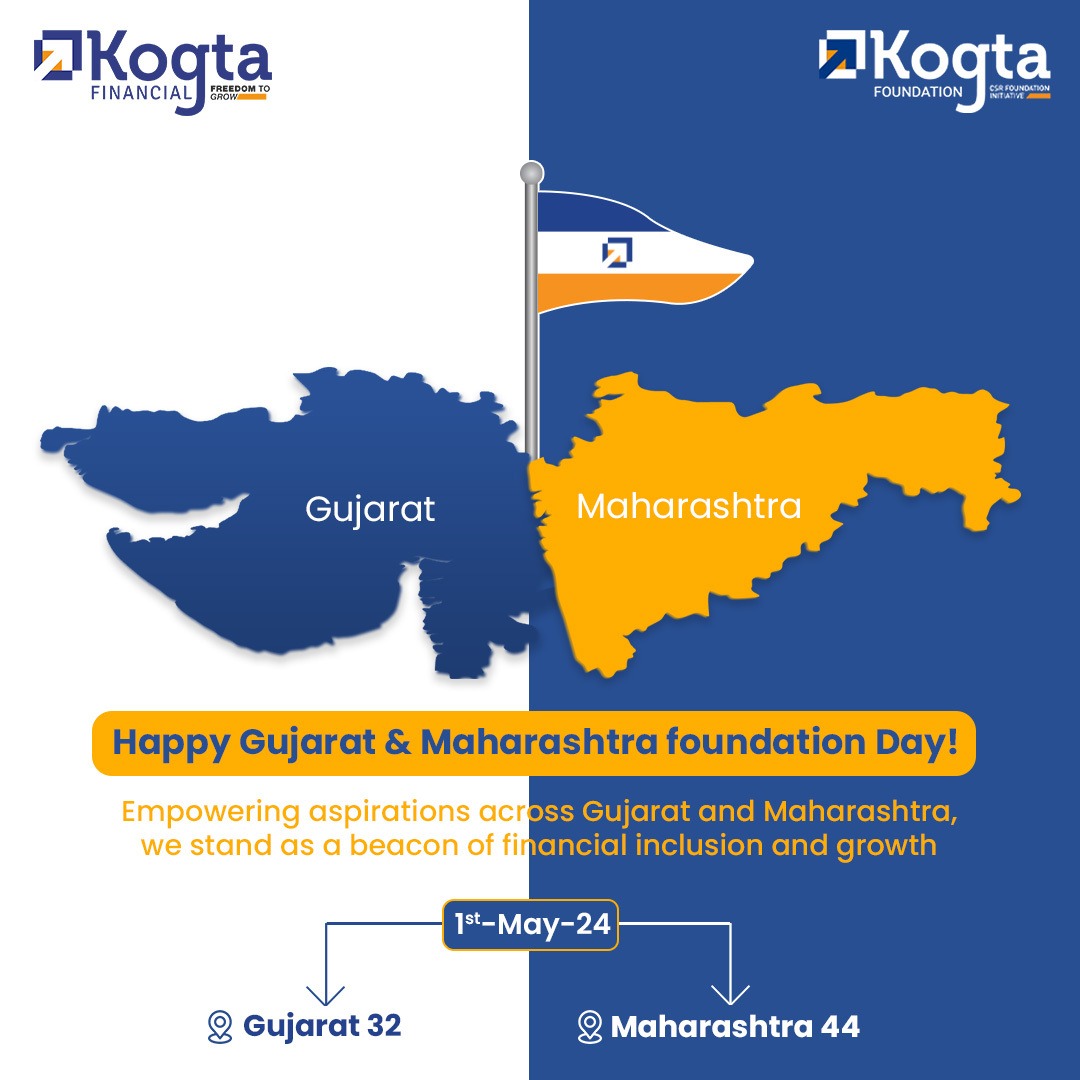 Happy Foundation Day to Gujarat and Maharashtra! Let's celebrate the remarkable milestones, vibrant culture, and prosperity these states have achieved. Here's to a future brimming with continued growth, success, and joy!

#MaharashtraDay #GujaratDay #kogtafinancial