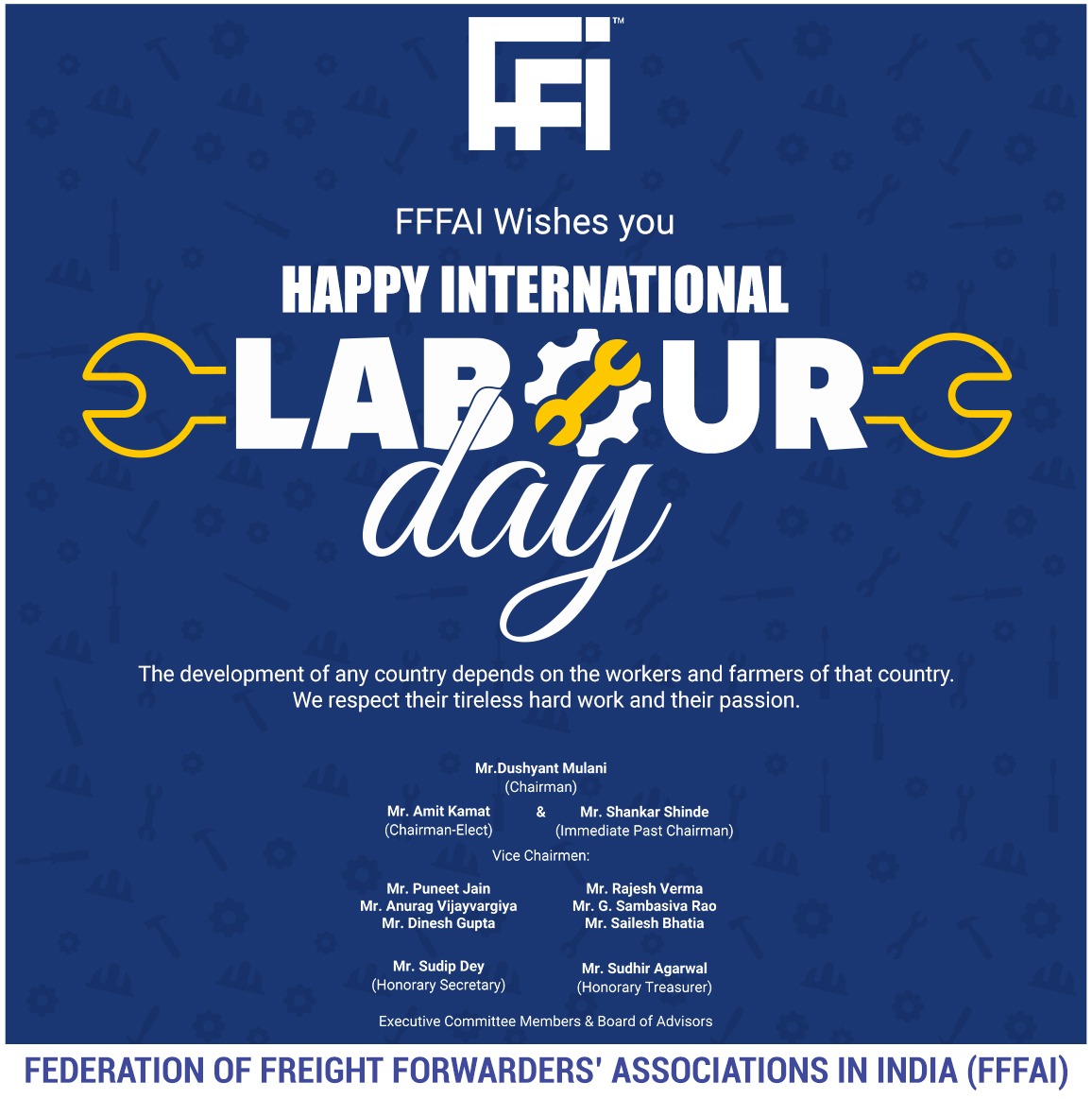 The development of any country depends on the workers and farmers of that country. We respect their tireless hard work and their passion. Happy International Labour Day.
.
.
.
.
#FFFAI #LabourDay #MayDay #Cargo #Logistics #FreightForwarders #workersday