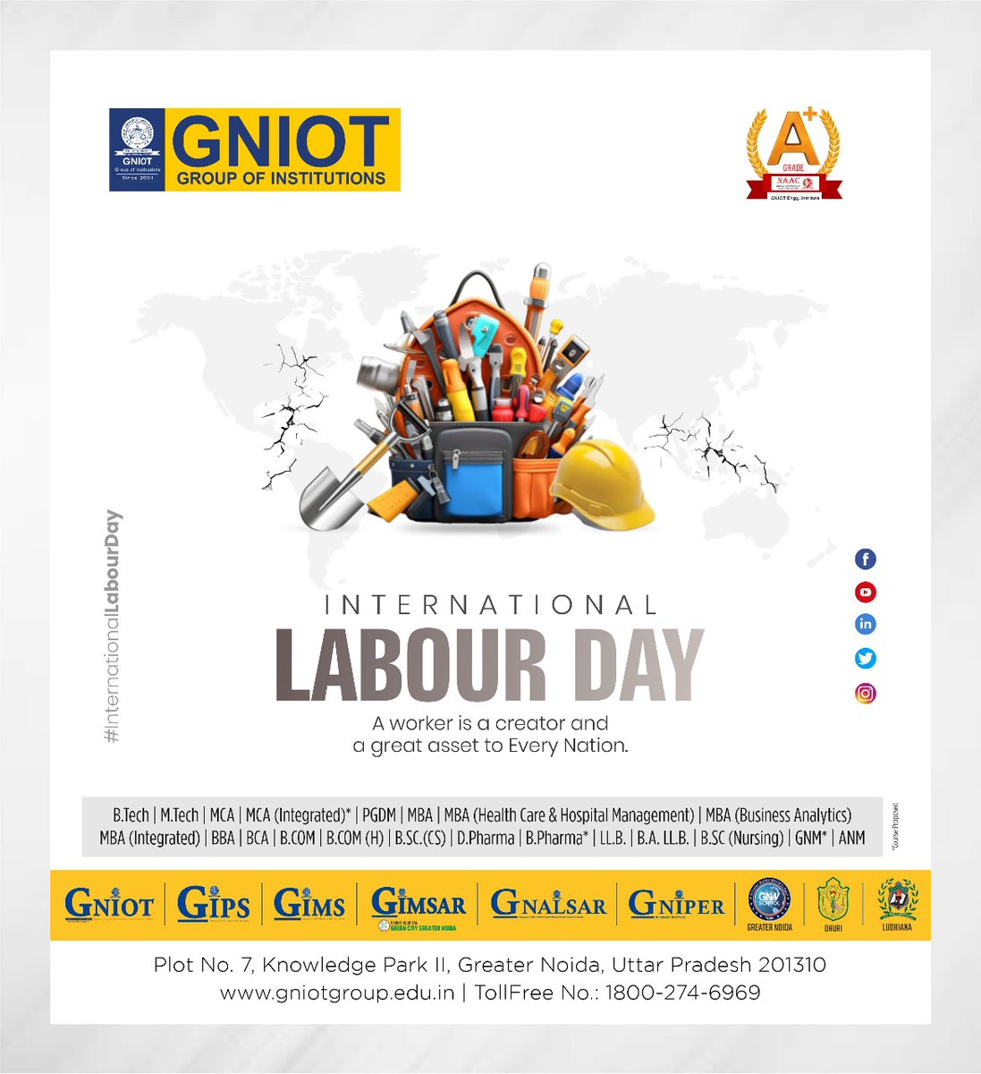 On #InternationalLabourDay we salute the hard work, determination & dedication of millions of workers who have been playing crucial role in the making of modern India. #LabourDay #GNIOT