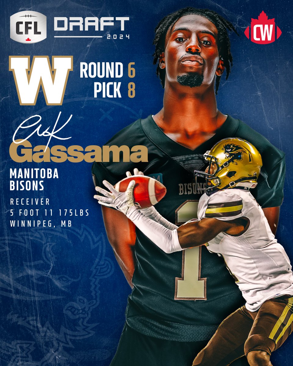 A pick from their own backyard 🏡 The @Wpg_BlueBombers select AK Gassama from the @umbisons at 55th overall! #CFLDraft