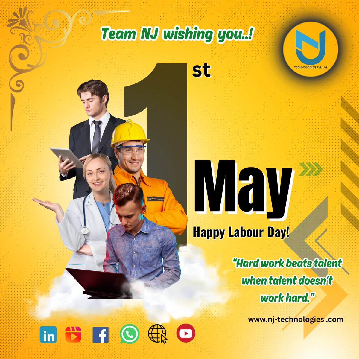 Happy Labour Day from #TeamNJ!  
#srhvsrcb #NJFamily #CareerSuccess #JobSearchTips #NewWebsite #PBKSvsKKR #CareerAdvice #TeamWorkMakesTheDreamWork #Gratitude #njtechnologiesofficial #NewYear #FestiveGreetings #earthquake #LokSabhaElections2024 #WorstIPL #CSKvsPBKS