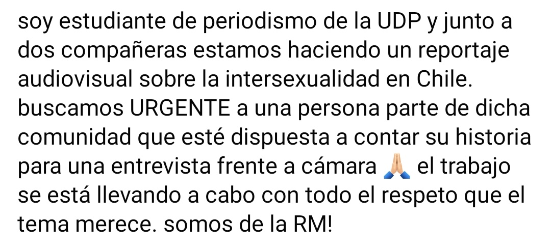 lwt_thv's tweet photo. busco entrevistades parte de la comunidad intersexual en Chile! 🙏🏻 https://t.co/CuG1LceKgx
