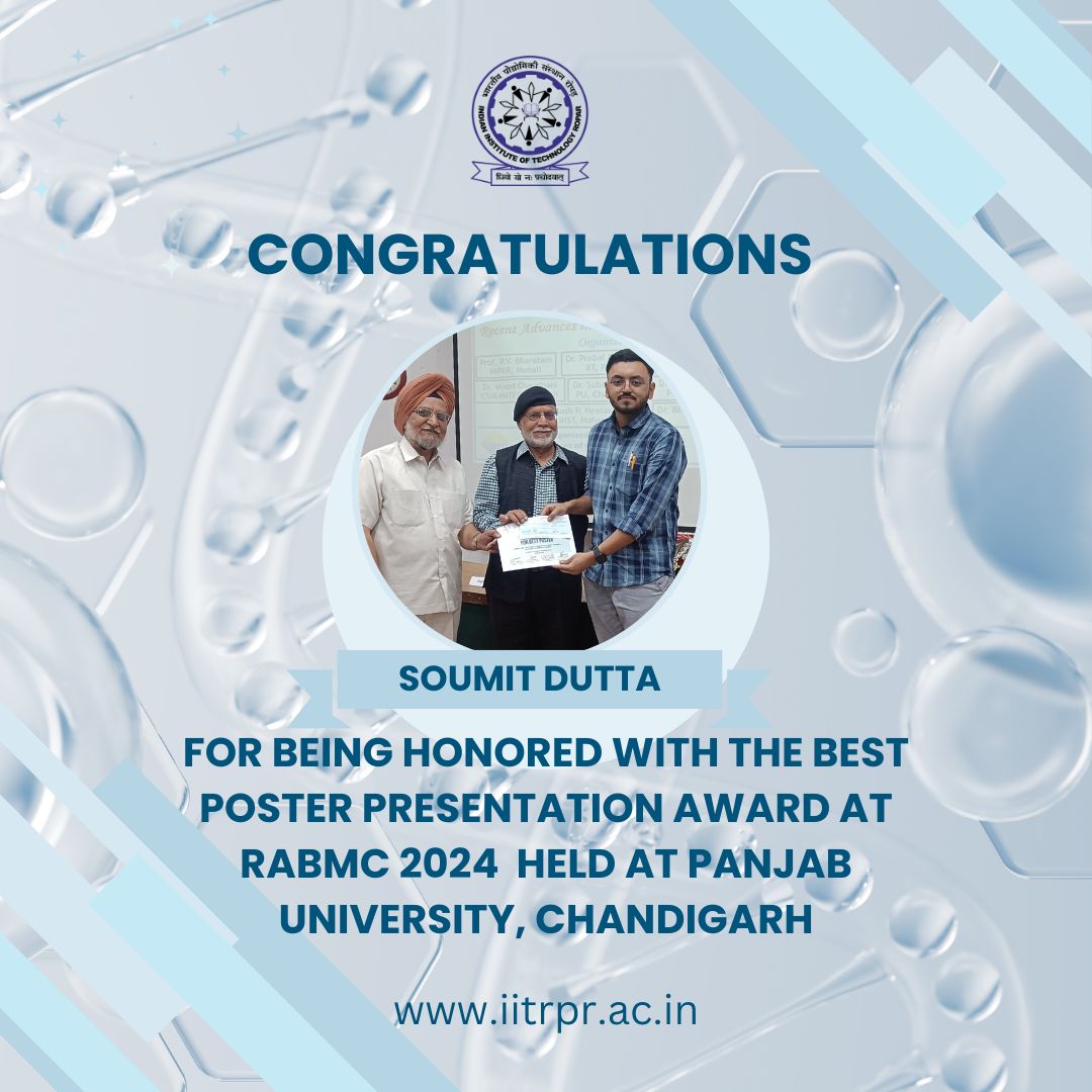 Heartily Congratulations to Mr. Soumit Dutta, a Ph.D. student in the Department of Chemistry, IIT Ropar under the guidance of Dr. Anupam Bandyopadhyay for being honored with Best Poster Presentation award 🏆 #iitpr #winnings #congratulations #bestwishes🎉