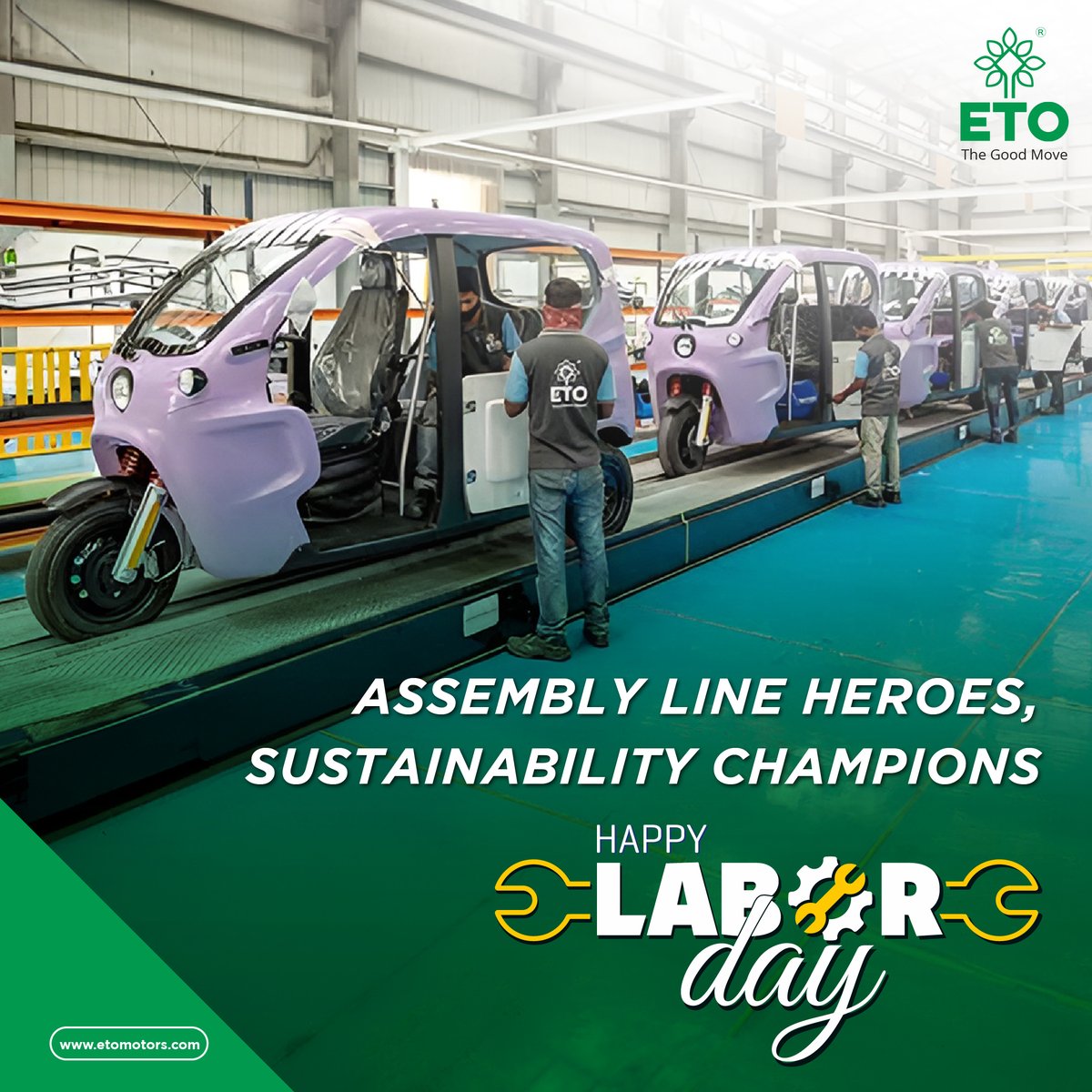 Today, we salute the dedication and hard work of our assembly line team. Your commitment to quality and sustainability fuels our mission every day. Thank you for being the backbone of ETO Motors.

#LabourDay #Dedication #HardWork #Sustainability #Appreciation #ThankYou #ETOmotors