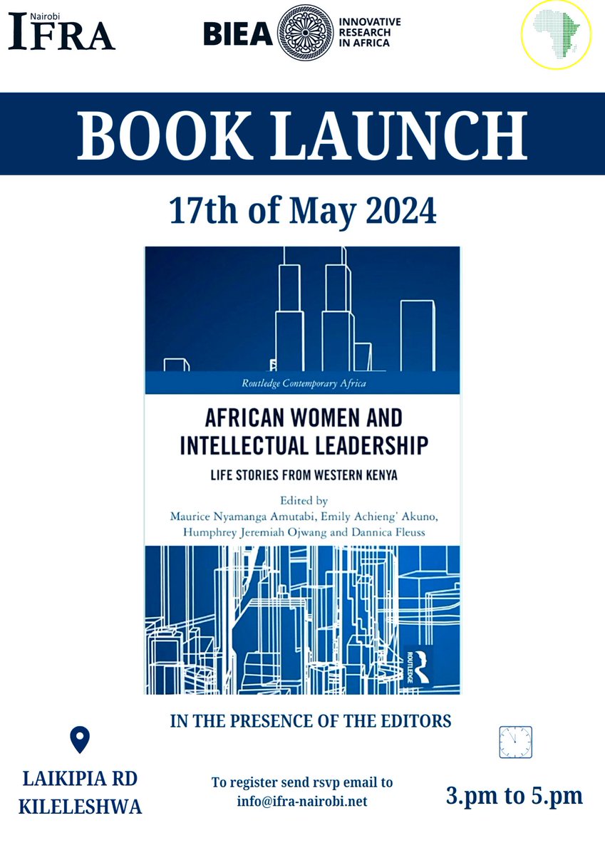 🙌🏽 Everyone who’s interested in the role of #African #women’s intellectual leadership & their #LifeStories: we’ll launch our freshly published 📘(@routledgebooks) on May 17 in collab with IFRA & @The_BIEA in beautiful #Nairobi. All welcome—chime in for invigorating debates!! 😃