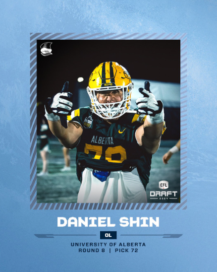 Congratulations to Daniel Shin OL. Selected by the #Toronto #Argonauts in the 8th Round, 72nd overall. #PullTogether #BoatMen #TheSix #DoubleBlue #Argos #YYZ #Ontario #CFL @dshin78