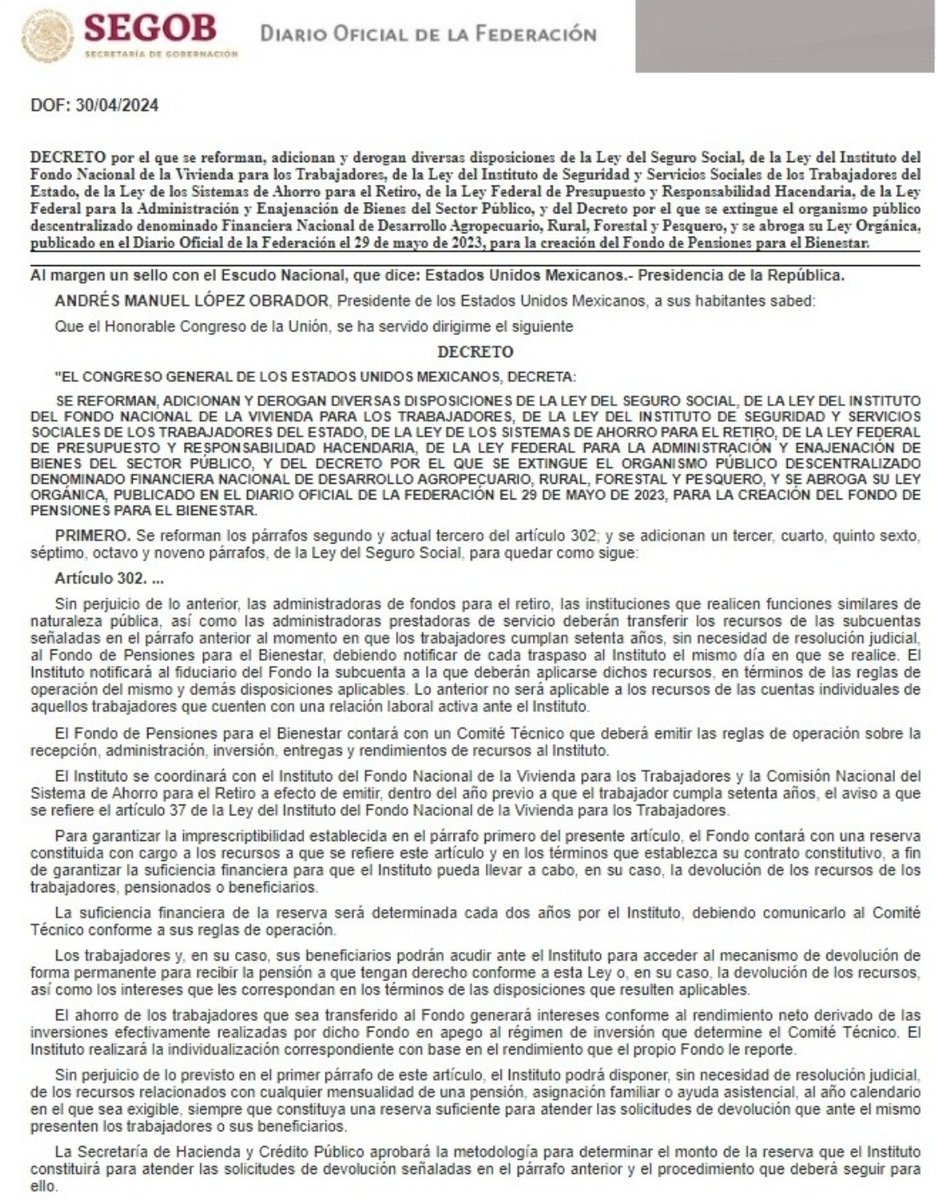 #ULTIMAHORA 
🚨 CUMPLE AMLO con el Pueblo

Se publica en el Diario Oficial el Fondo de #PensionesDelBienestar

El dinero del Pueblo para el Pueblo...

#ClaudiaPresidenta