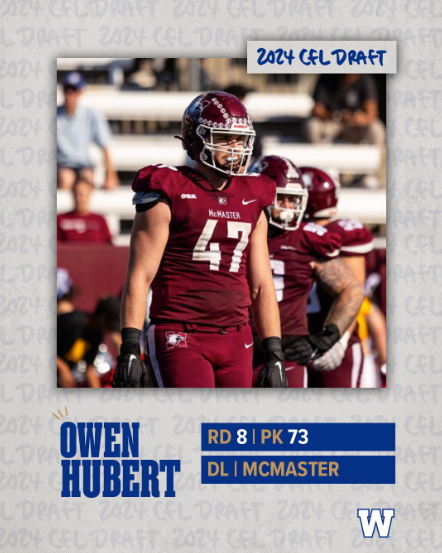 Congratulations to Owen Hubert DL. Selected by the #Winnipeg #BlueBombers in the 8th Round, 73rd overall. #BlueAndGold #Bombers #ForTheW #YWG #Manitoba #CFL @OwenHubert15