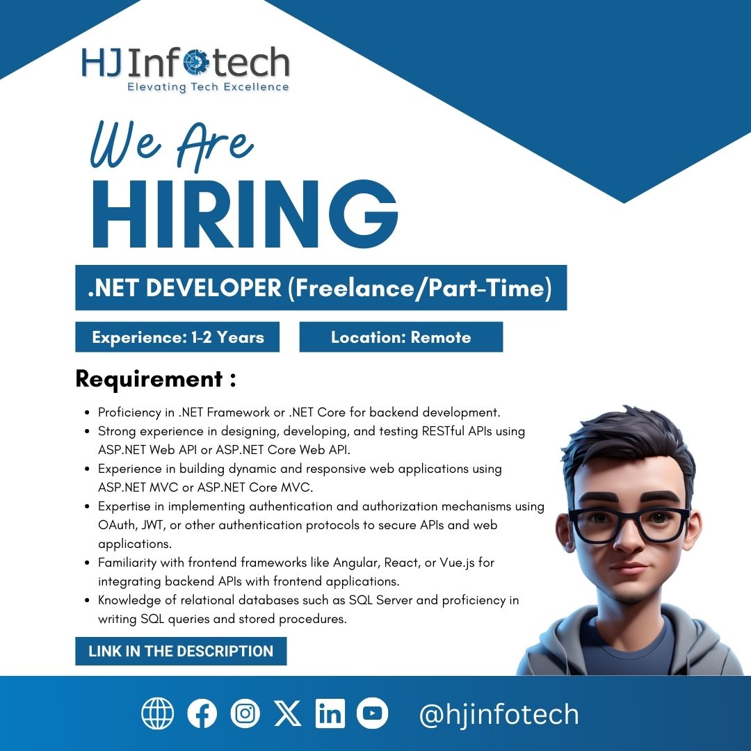 Hiring!! .NET Developer (Part-time/Freelance)
Link to apply: lnkd.in/eq66zGCg

#jobalerts #jobhunt #hiringalert #hiringnow #engineeringjobs #hiring2024 #jobhiring #dotnet #frontend #backend #development #developer #clouddeveloper