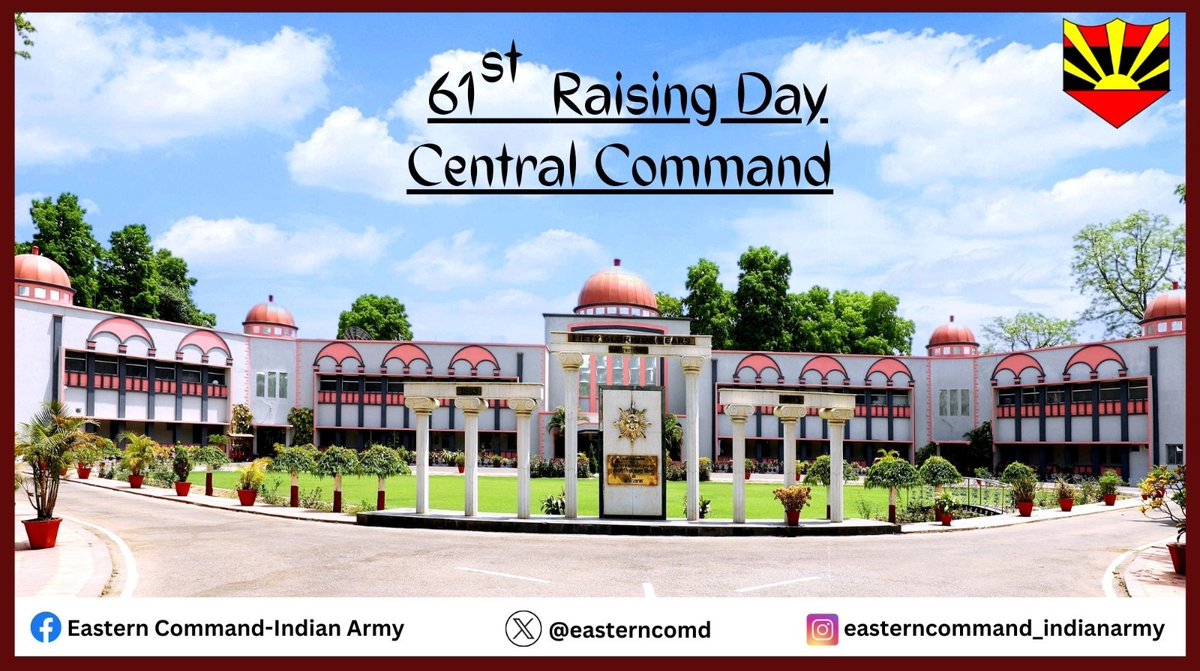 #IndianArmy #EasternCommand #NationFirst On the occasion of the 61st Raising Day of the #CentralCommand, Lt Gen RC Tiwari, #ArmyCdrEC extends best wishes and felicitations to all Ranks, Veterans and their families. @adgpi @SpokespersonMoD Facebook - facebook.com/share/p/ceWw2r……