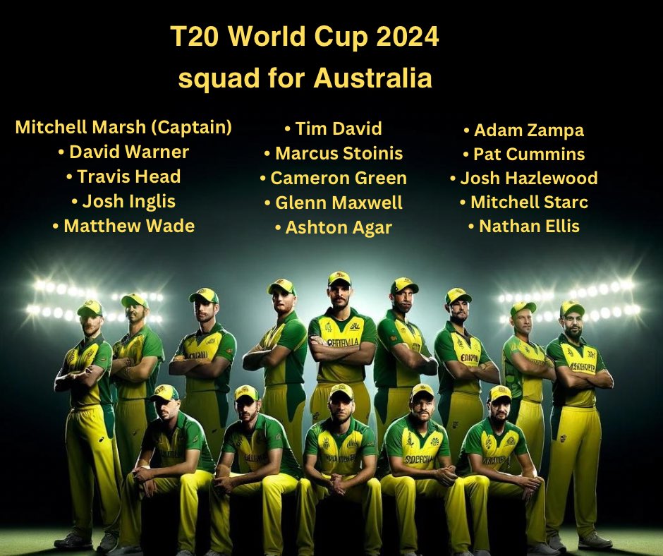Australia’s T20 World Cup 2024 Squad…

#T20WorldCup2024 #T20WC2024 #T20WorldCupsquad #T20WorldCup #teamaustralia #cricket #icct20worldcup2024 #ICC